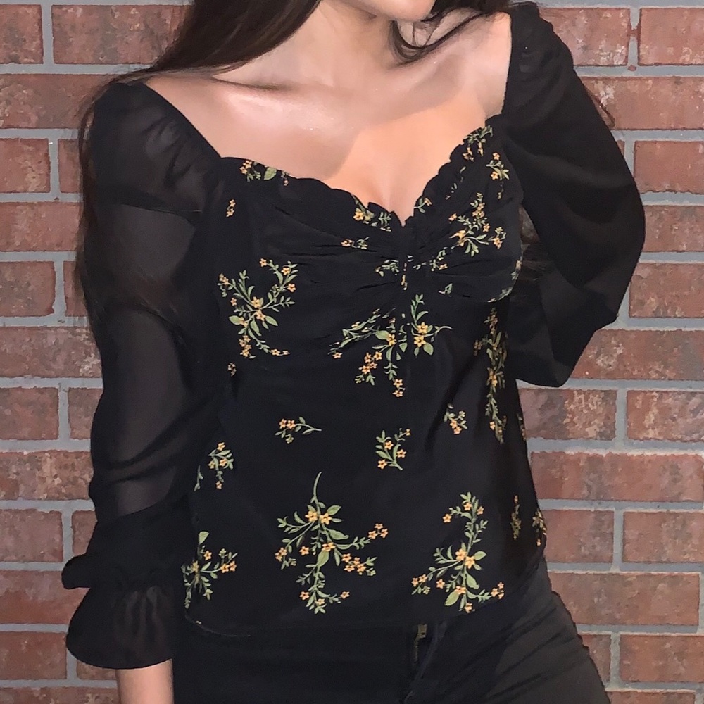 Cute floral blouse with sheer sleeves
